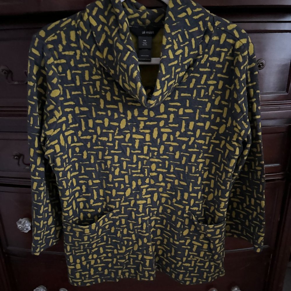 Ali Miles Grey & Mustard Cowlneck Knit Top - Size PM